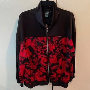 ASHLEY STEWART, WOMENS POLYESTER & SPANDEX SWEAT SUIT, SIZE 18/20, RED AND BLACK